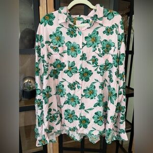 NWT Piyama Marlon pajama long sleeve button down top shirt twill antique blossom